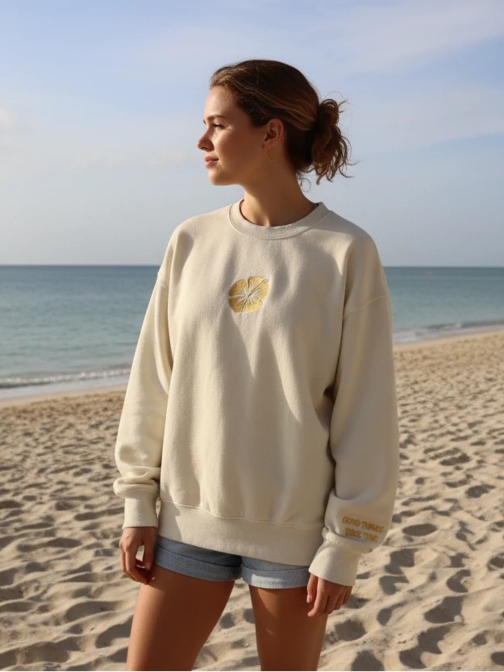 Cream Lemon Embroidered Crewneck Sweatshirt